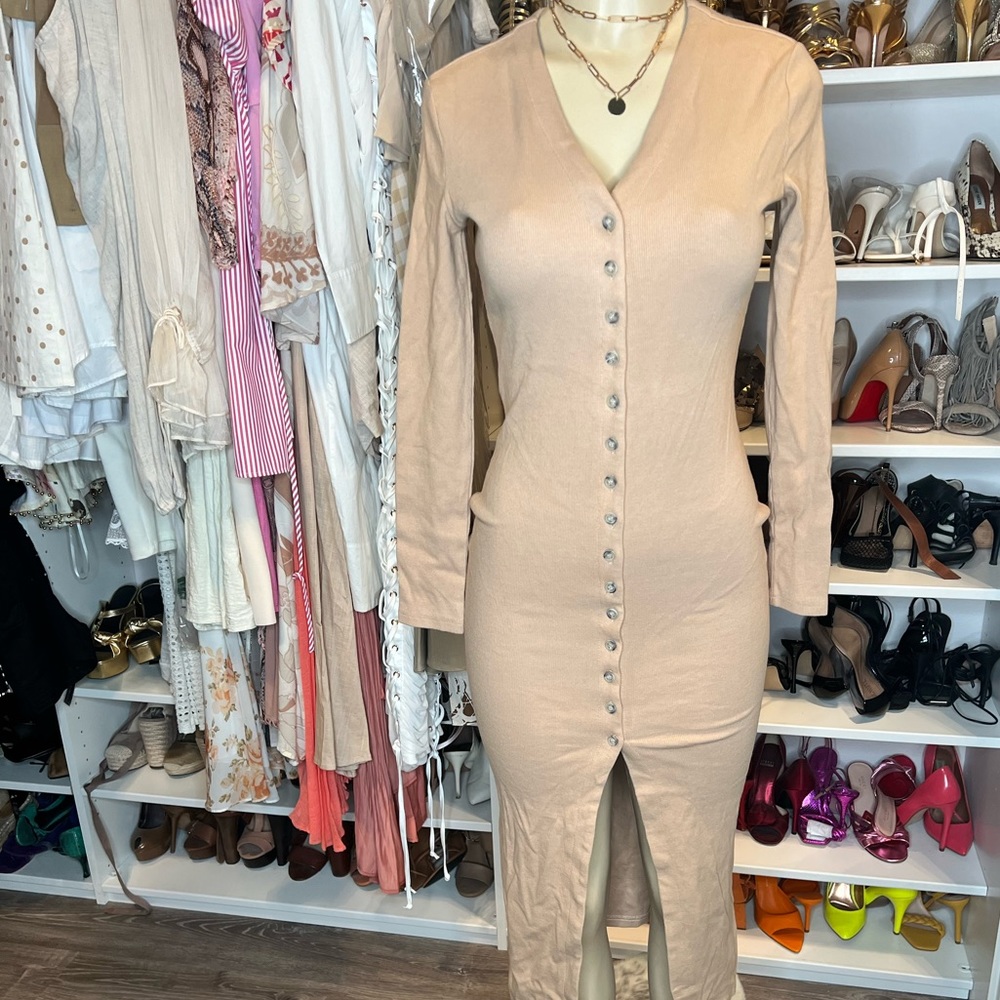Tan Midi Bodycon Dress